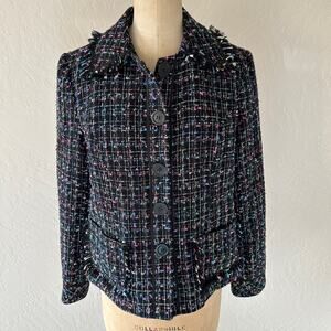 KORET | Womens Colorful Fringe Pocket Tweed Confetti Ribbon Blazer 10 Grannycore